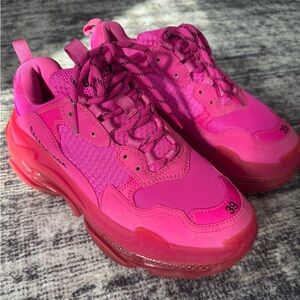 Balenciaga Triple S Hot Pink Lace Up Sneakers Size 39